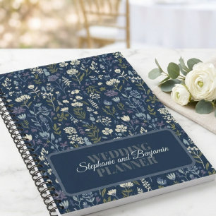 Navy Blue Boho Botanical Wedding Notebook