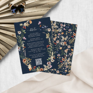 Navy Blue Boho Floral Details Enclosure Card