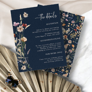 Navy Blue Boho Floral Wedding Enclosure Card