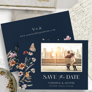 Navy Blue Boho Photo Save The Date