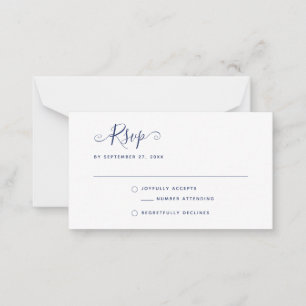 Navy Blue Boho Stylish Script RSVP Wedding Card