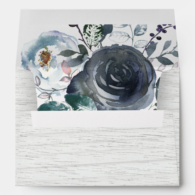 Navy Blue Boho Tribal Watercolor Floral Wedding Envelope (Back (Bottom))