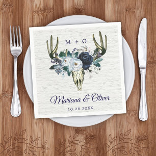 Navy Blue Boho Tribal Watercolor Floral Wedding Na Napkin