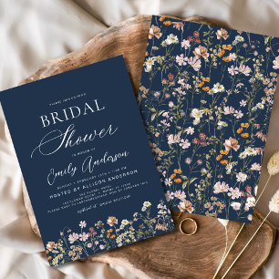 Navy Blue Boho Wildflower Bridal Shower Invitation
