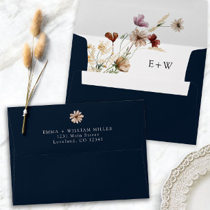 Navy Blue Boho Wildflower Wedding Envelope