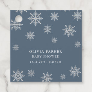 Navy Blue Boho Winter Snowflake Baby Shower Favour Tags