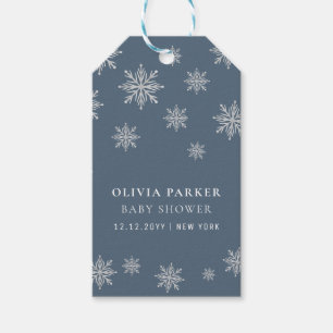 Navy Blue Boho Winter Snowflake Baby Shower  Gift Tags