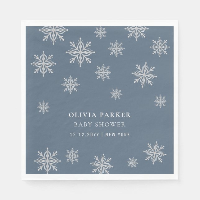 Navy Blue Boho Winter Snowflake Baby Shower  Napkin (Front)