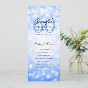 Navy Blue Bokeh 60th Birthday Program w/ Menu Invitation