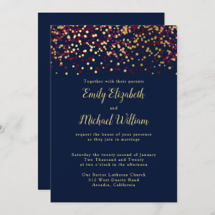 Navy Blue Bokeh Gold Wedding Invitation