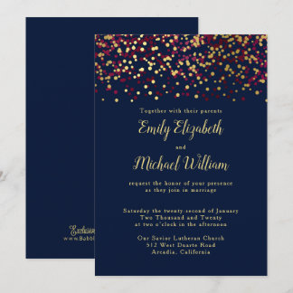 Navy Blue Bokeh Gold Wedding Invitation