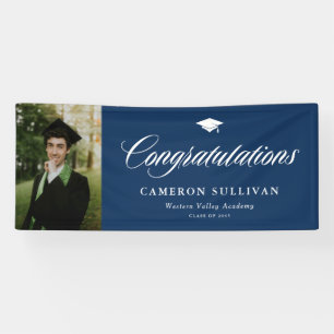 Navy Blue Bold Calligraphy Photo Graduation Banner