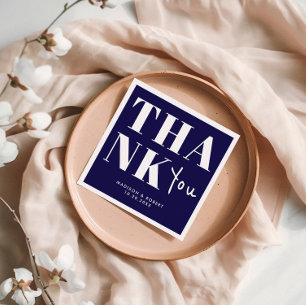 Navy Blue Bold Minimalist Thank You Wedding Napkin