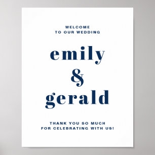 Navy Blue Bold Retro Typography Wedding Welcome Poster