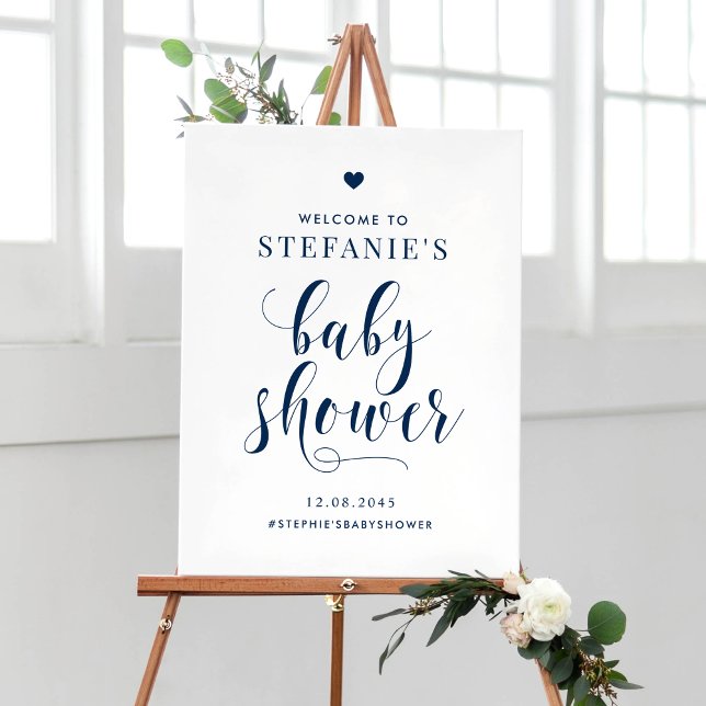 Navy Blue Bold Script Baby Shower Welcome Poster (Creator Uploaded)
