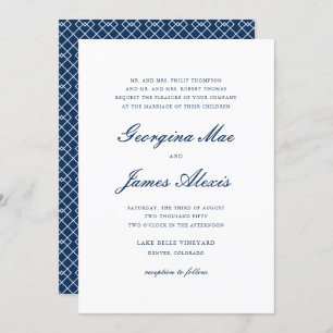 Navy Blue Bold Script Classic Wedding Invitation
