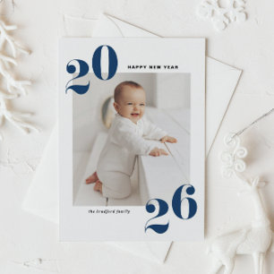 Navy Blue Bold Typography 2025 New Year Photo Holiday Card