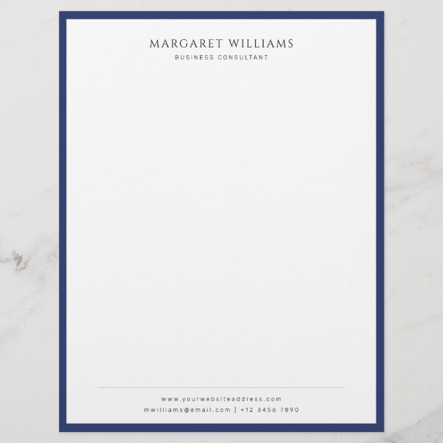 Navy Blue Border Business Professional Office Custom Letterhead (Front)
