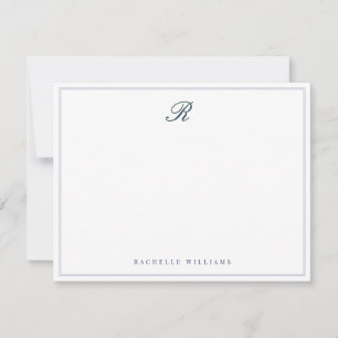Navy Blue Border Elegant Vintage Script Monogram Card
