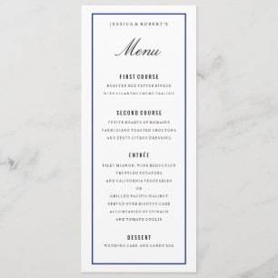 Navy Blue Border Elegant Wedding Menu Card