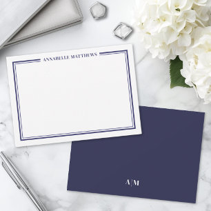Navy Blue Border Minimalist Monogram Card