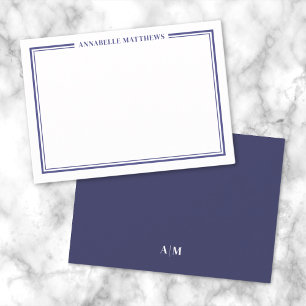 Navy Blue Border Minimalist Name Monogram Card