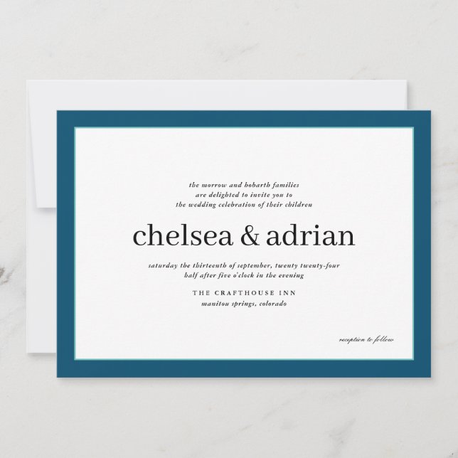 Navy Blue Border Simple Wedding Invitation (Front)