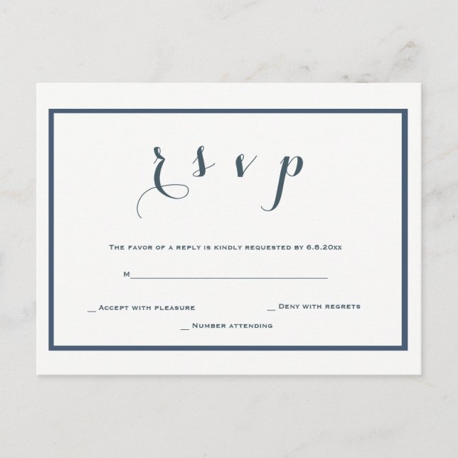 Navy blue border wedding rsvp postcards (Front)