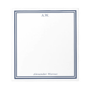 Navy Blue Borders Monogrammed Notepad