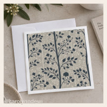 Navy Blue Botanical Branches Taupe Floral