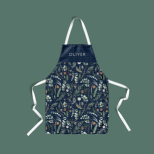 Navy blue botanical elegant modern family gift apron
