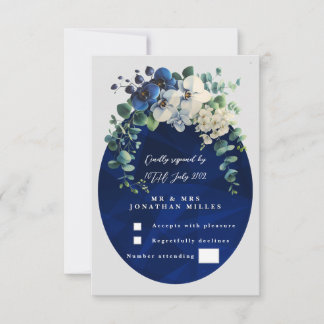 Navy Blue Botanical Floral Wedding RSVP Card