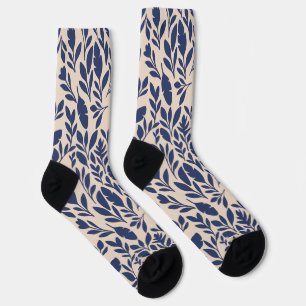 Navy Blue Botanical Leaf Pattern Socks