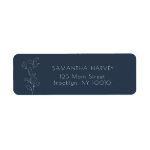 Navy Blue Botanical Leaves Return Address Label