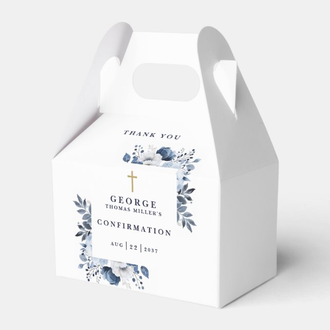 Navy Blue Botanical Modern Confirmation Favour Box (Back Side)