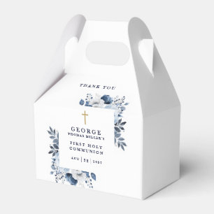 Navy Blue Botanical Modern Holy Communion Favour Box
