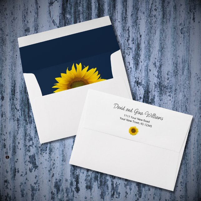 Navy Blue Botanical Sunflower Return Address  Envelope (Creator Uploaded)