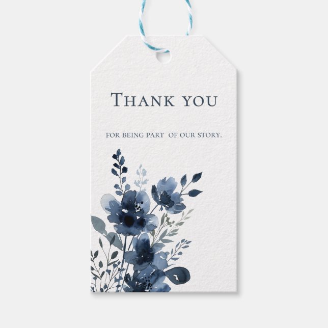 Navy Blue Botanical Wedding Gift Tags (Front)