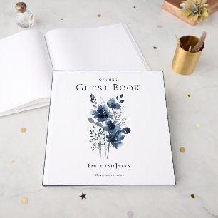 Navy Blue Botanical Wedding Guest Book