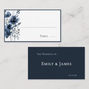 Navy Blue Botanical Wedding Place Card