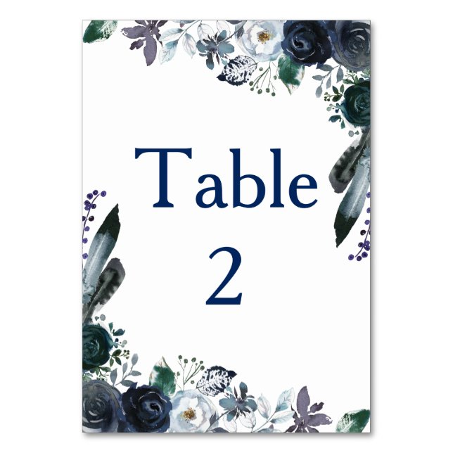 Navy Blue Bouquet Vertical 3.5" x 5" Tablecard Table Number (Back)