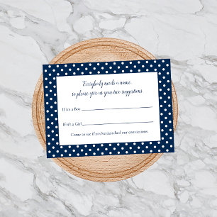 Navy Blue Bow Baby Name Suggestion Shower Game Enclosure Card