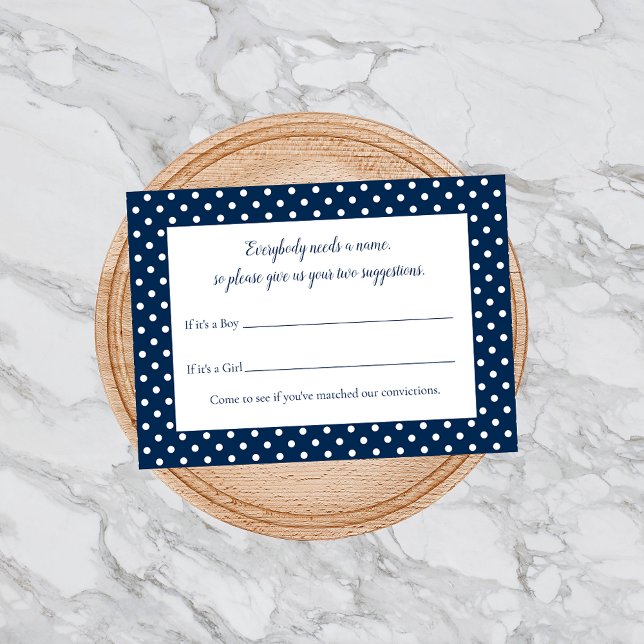 Navy Blue Bow Baby Name Suggestion Shower Game Enclosure Card (Creator Uploaded)