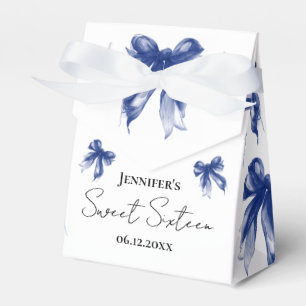 Navy Blue Bow Coquette Script Sweet 16 Thank You Favour Box