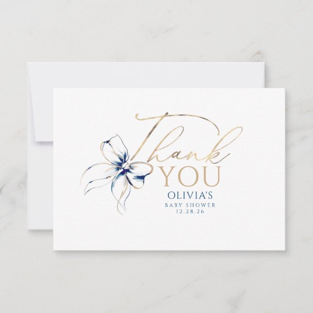 Navy Blue Bow Elegant Calligraphy Thank You (Front)