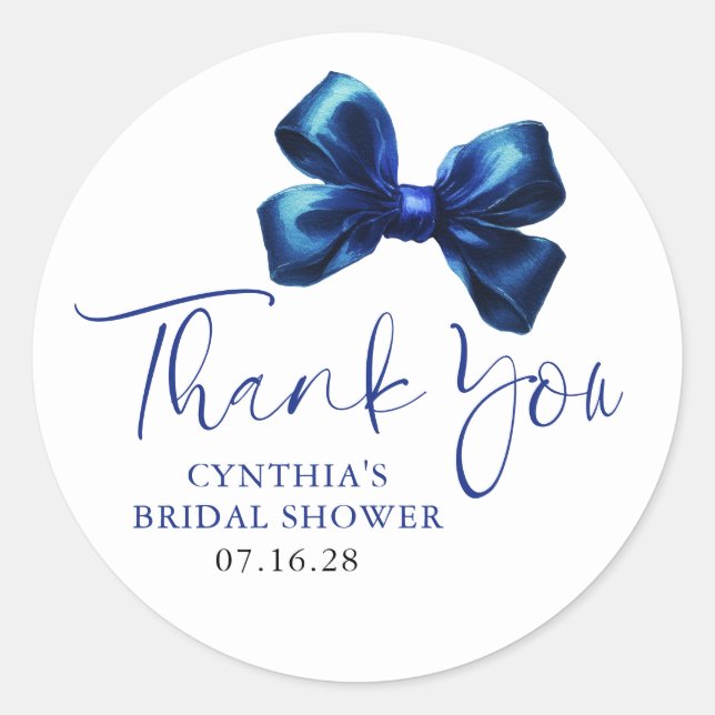 Navy Blue Bow Favours Bridal Shower Thank You  Classic Round Sticker (Front)