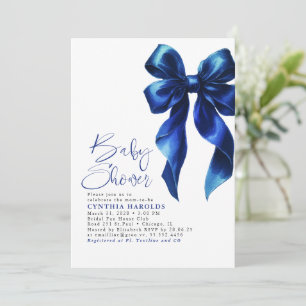 Navy Blue Bow Modern Cute Baby Boy Baby Shower Invitation