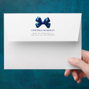 Navy Blue Bow Modern Elegant Return Address Envelope