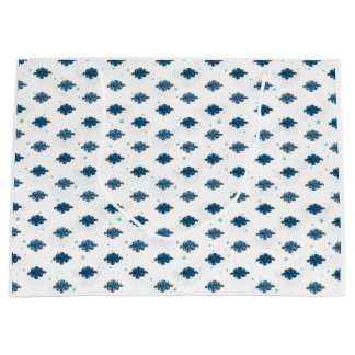 Navy Blue Bow Pattern Large Glossy Gift Bag