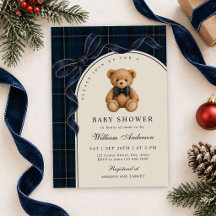 Navy Blue Bow Polo Teddy Bear Boy Baby Shower